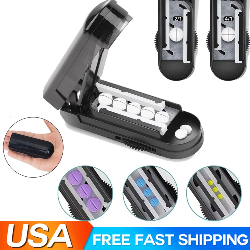Pill Tablet Cutter Splitter Blade Box Case For Small / Large Pills Fast Easy Cut