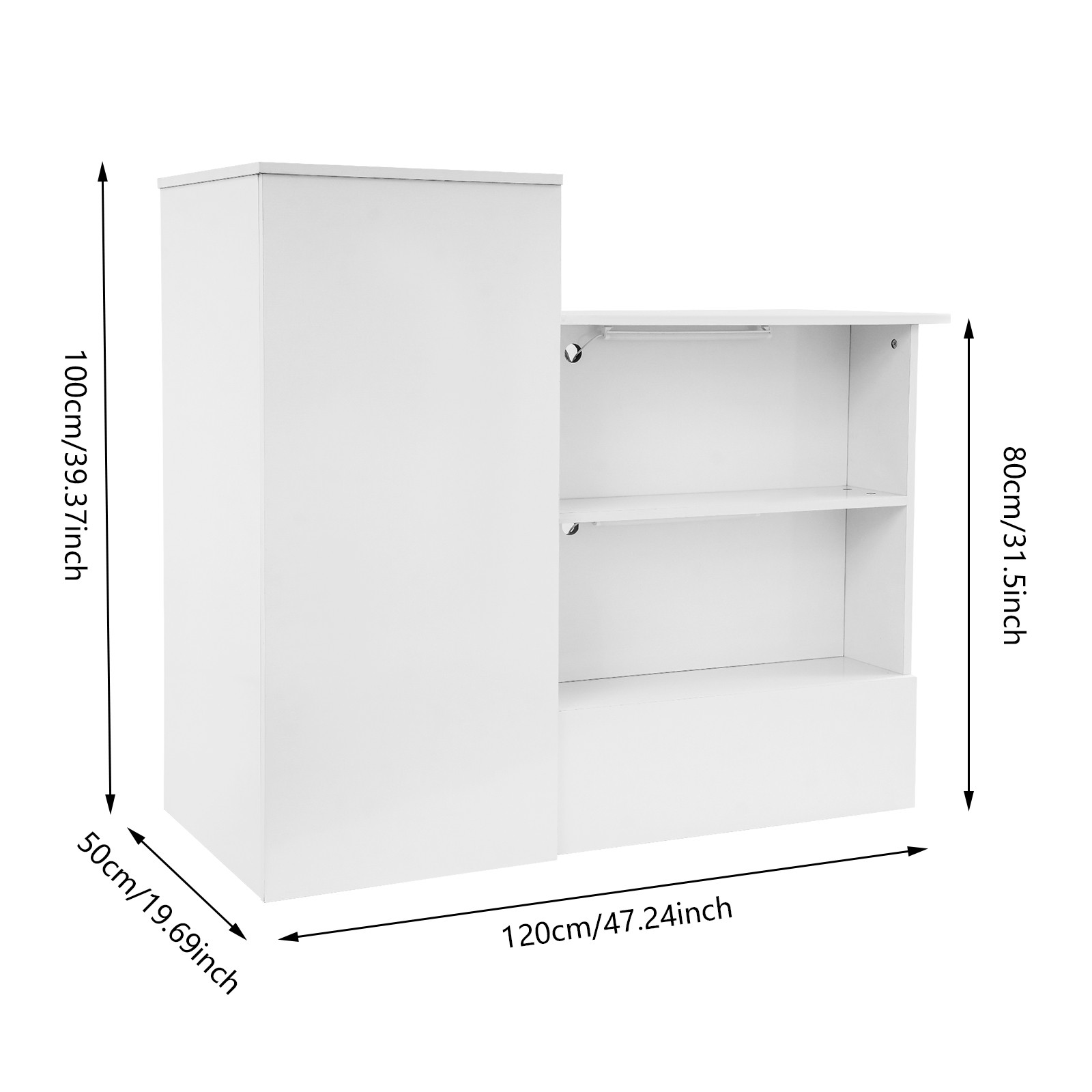 Modern Reception Desk, Transaction Counter Front Table w/Lockable Drawer & Light