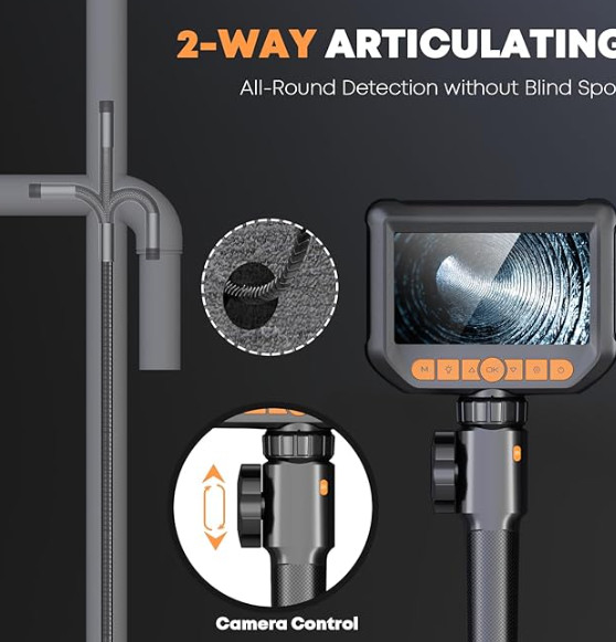 Endoscope Camera with Light Two-Way Articulation Borescope, 0.33in 5.5ft