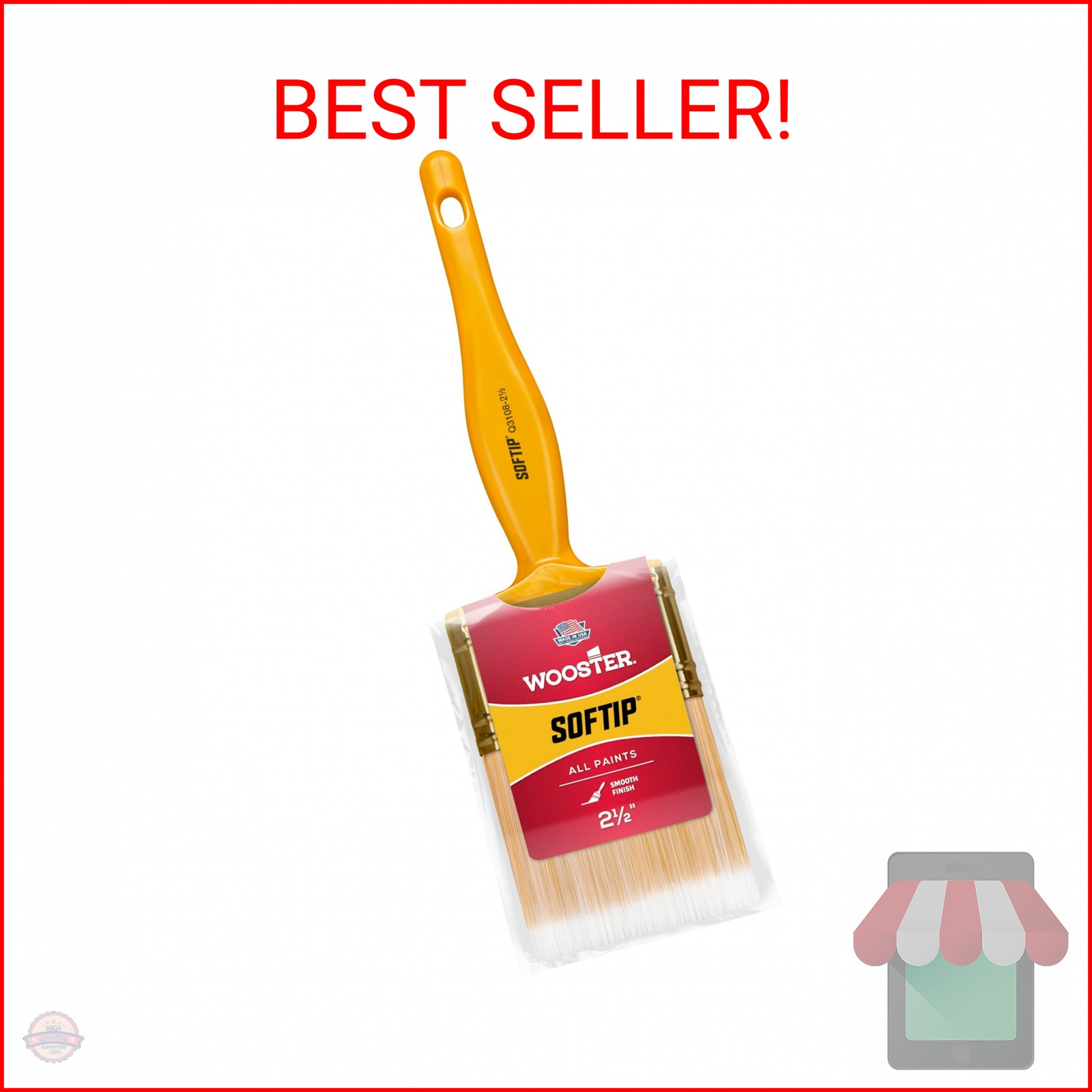 Wooster Brush Q3108-2 1/2 Q3108-2-1/2 Softip Paintbrush, 2-1/2-Inch, White