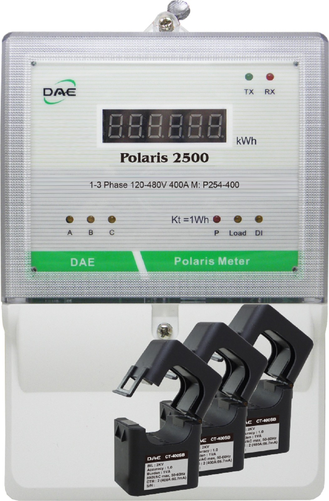 DAE P254-400 KIT, 400A, RS485, UL kWh Submeter, 3P4W, 120-480V, 3 Split Core CT