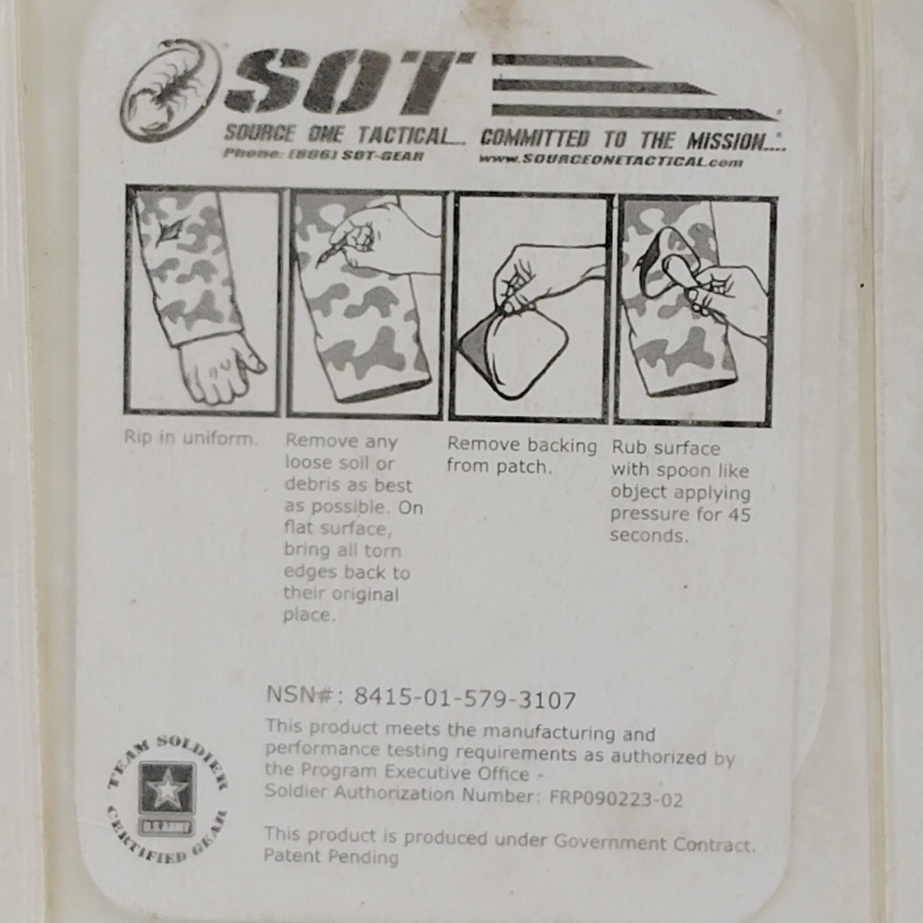 SOT Source One Tactical Patch 4" x 3" Peel & Stick ACU Digital Camouflage