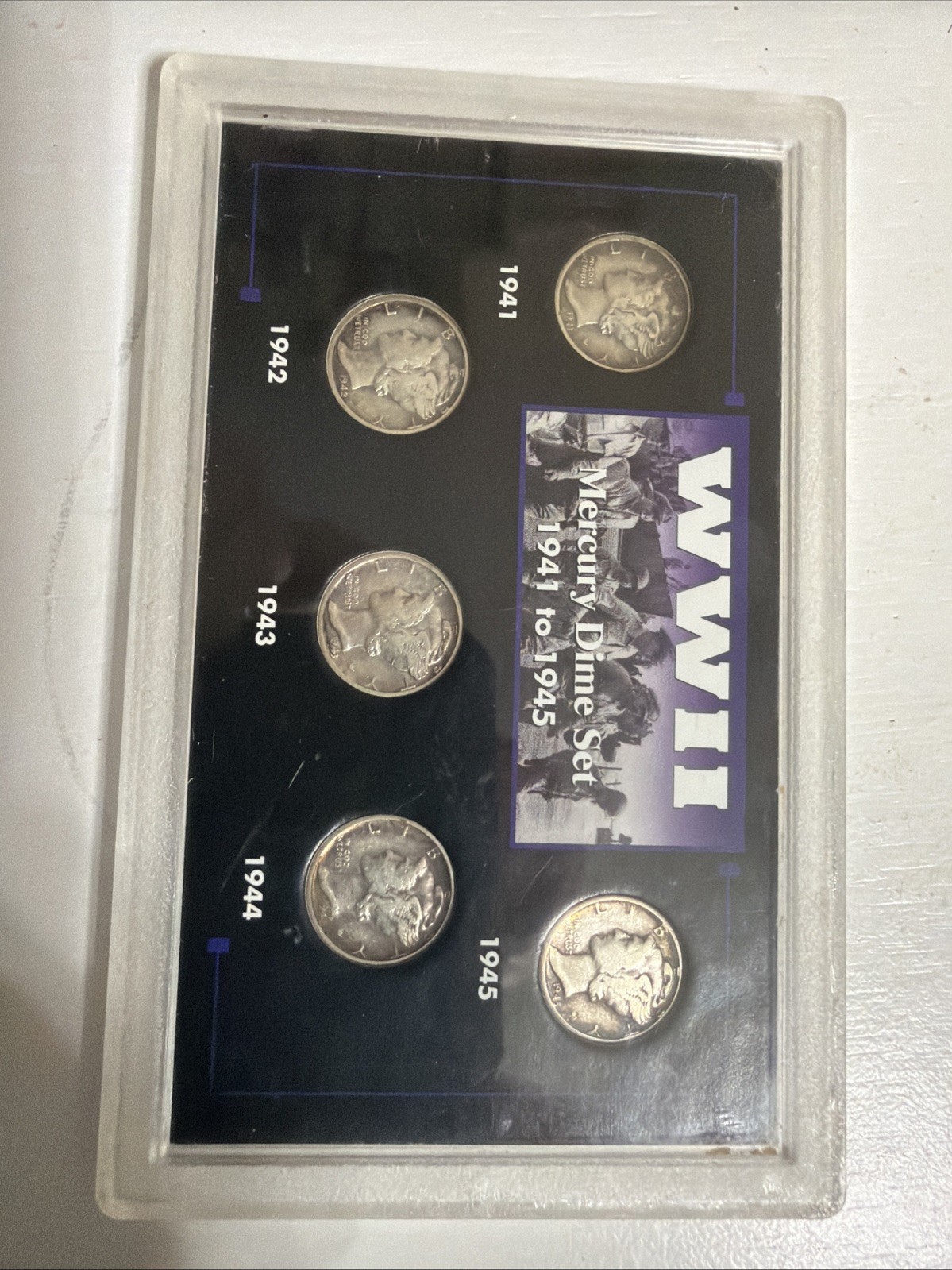 World War II USA Mercury Dime Set 1941 To 1945  90% Silver 0.0723 troy ounces Ea