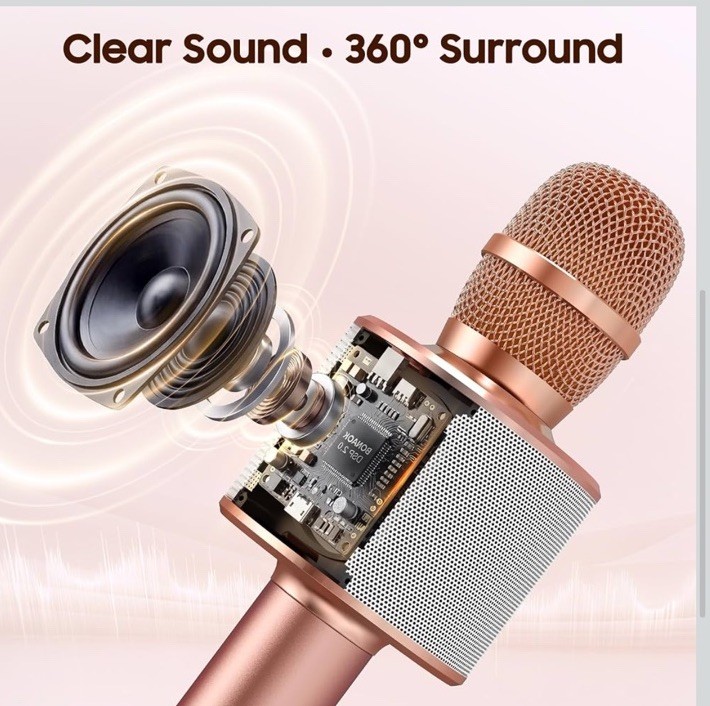 BONAOK Wireless Bluetooth Karaoke Microphone, 3-in-1 Portable Handheld Mic