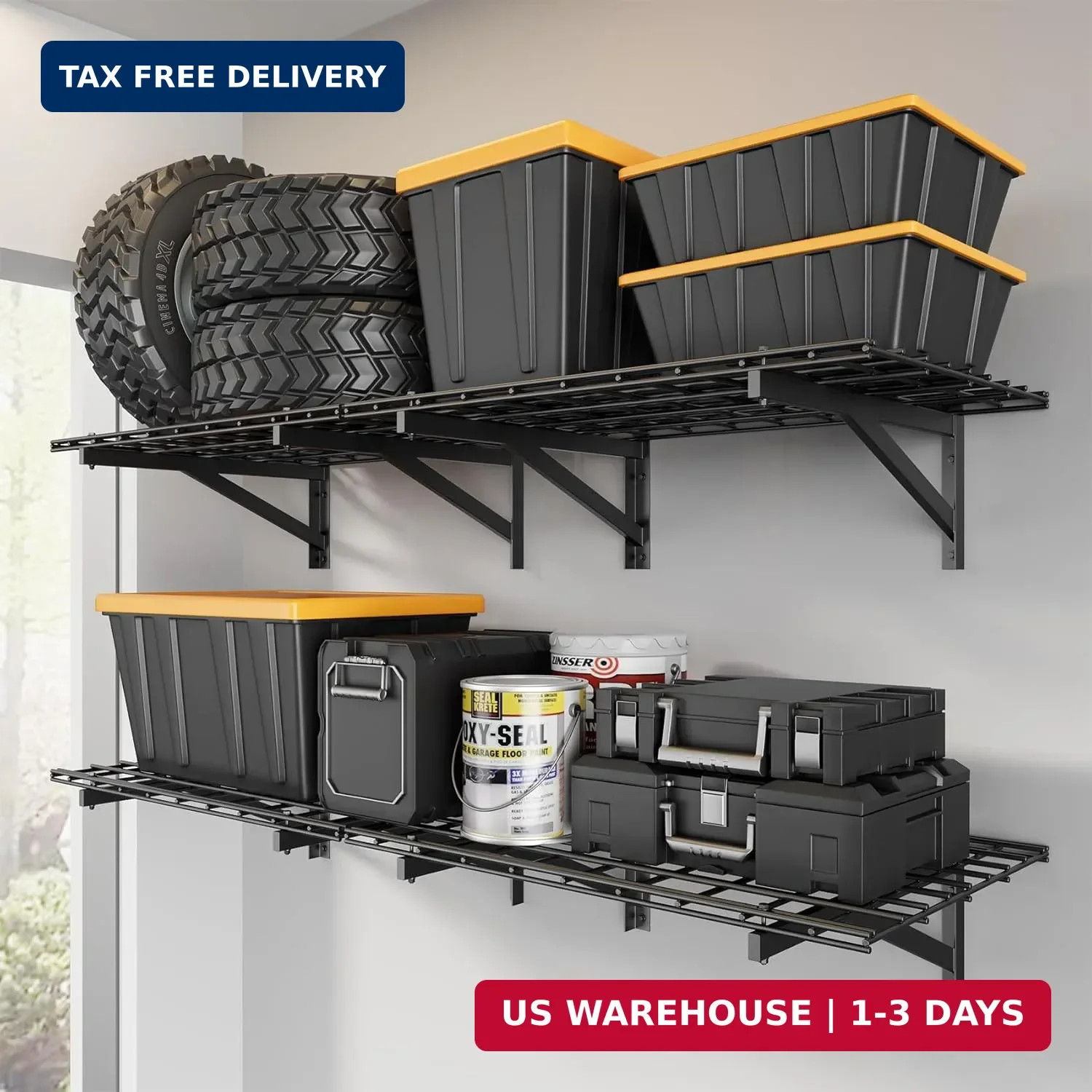 4 Pack Heavy Duty Garage Wall Shelving Set (2x3ft), Wall Mounted Garage S