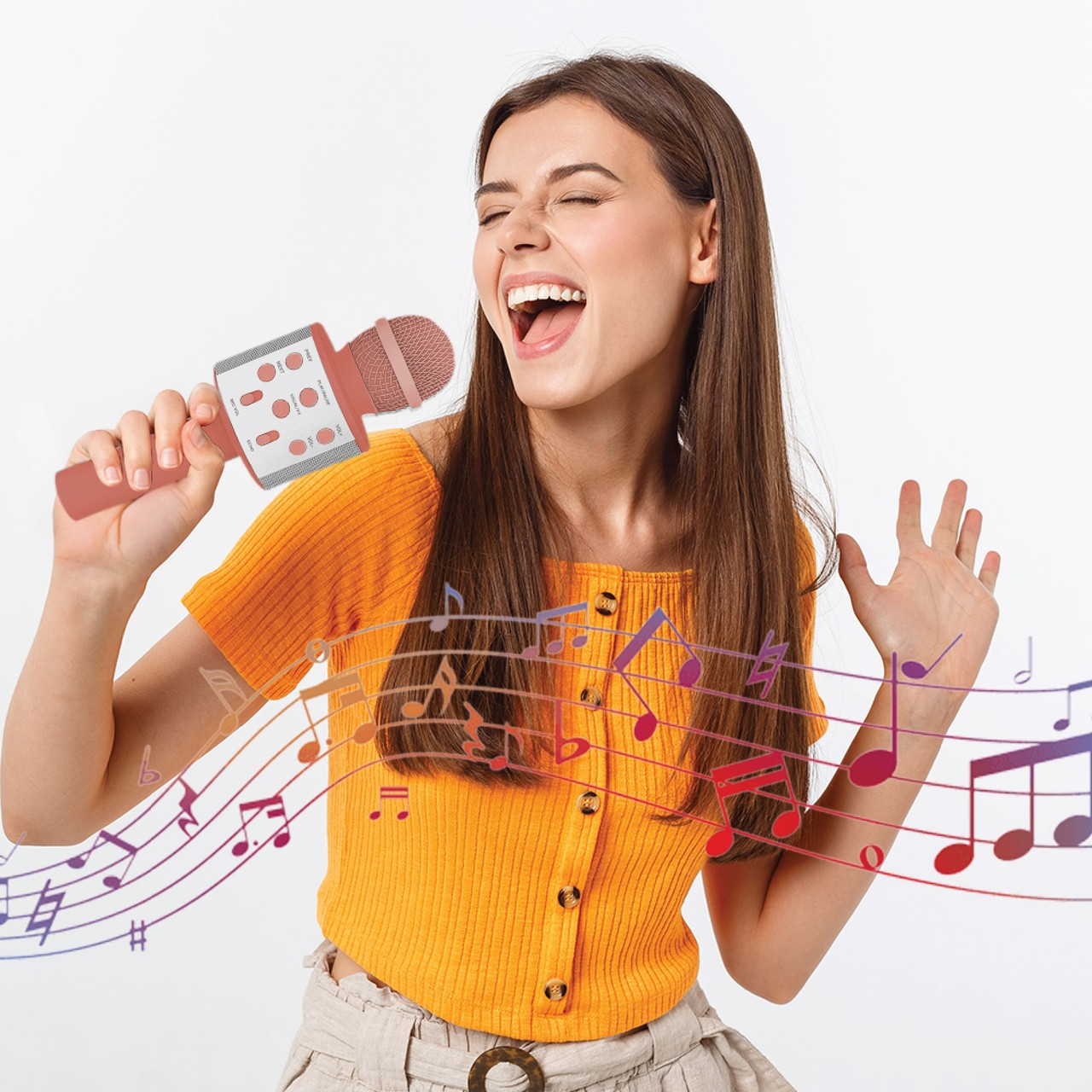 Laser Karaoke Microphone Sunset Coral Bluetooth Speaker Portable