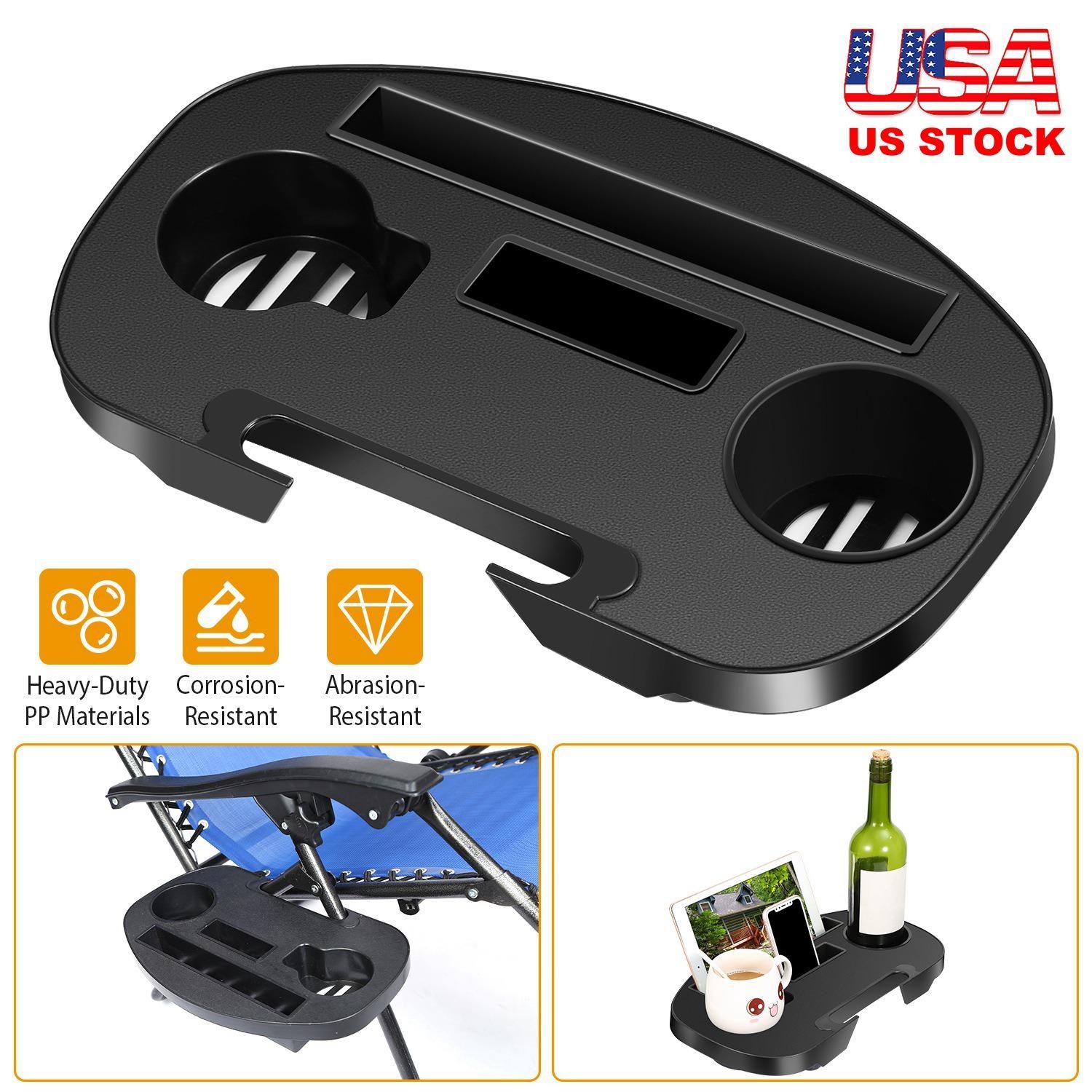 Zero Gravity Chair Cup Holder Clip On Side Tray w/Beverage Can Mobile Devices