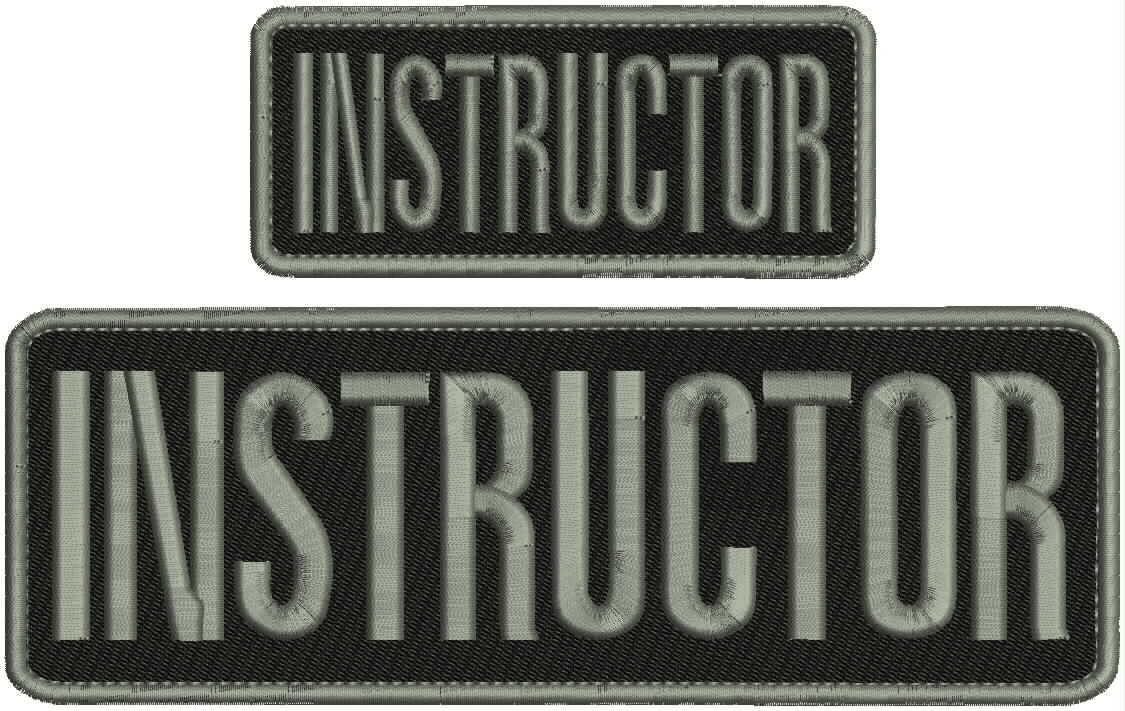 INSTRUCTOR EMBROIDERY PATCH 3x9 And 2x5 HOOK ON BACK BLACK GRAY