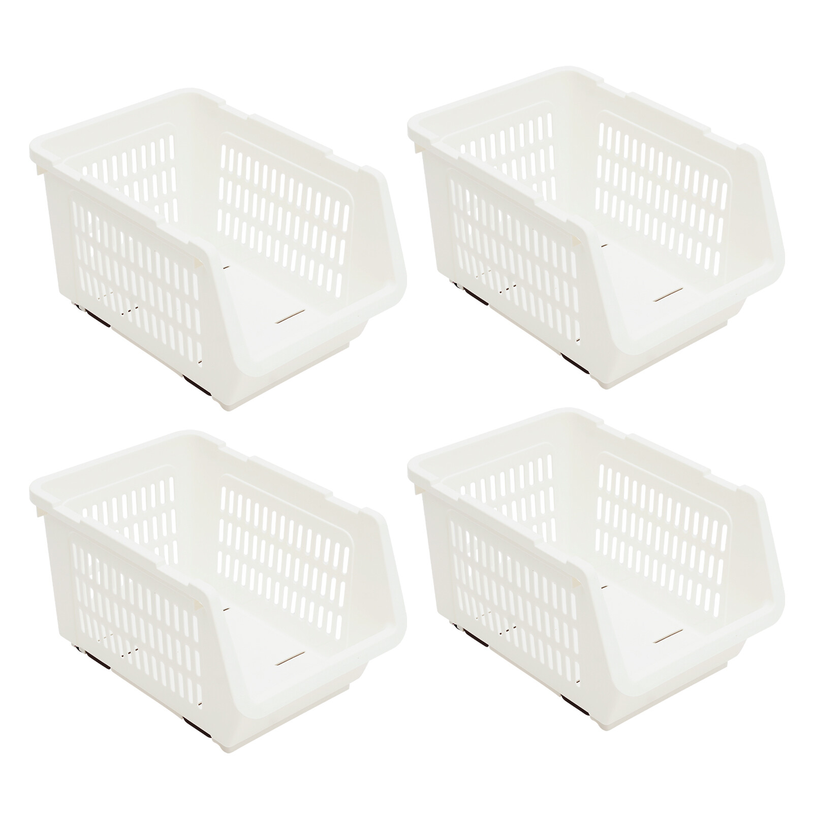 4 Pack Stacking Storage Baskets, Multifunctional PP Organizer Bins Space-Saving