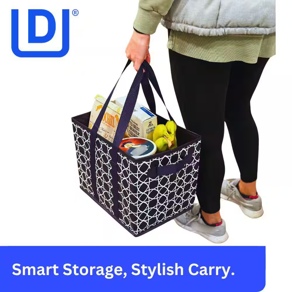 6 Gal. Collapsible Storage Totes, Navy Geo 3-Pack
