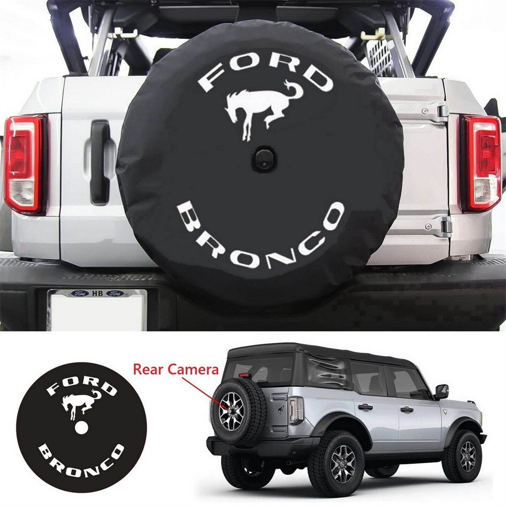 34" 35" Spare Wheel Tire Covers For FORD BRONCO Black Vinyl With Camera Hole
