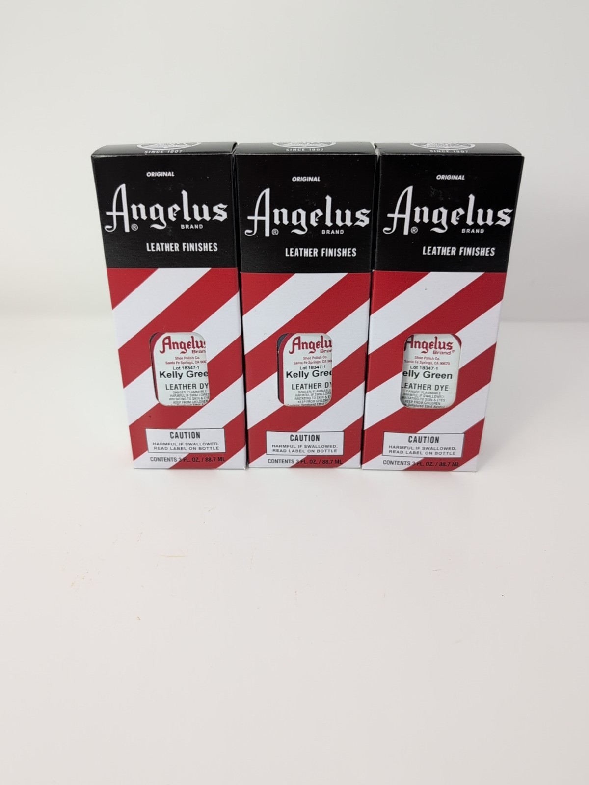 Lot Of 3 Angelus Kelly Green Leather Dye 3 (3oz) Bottles W/Applicator