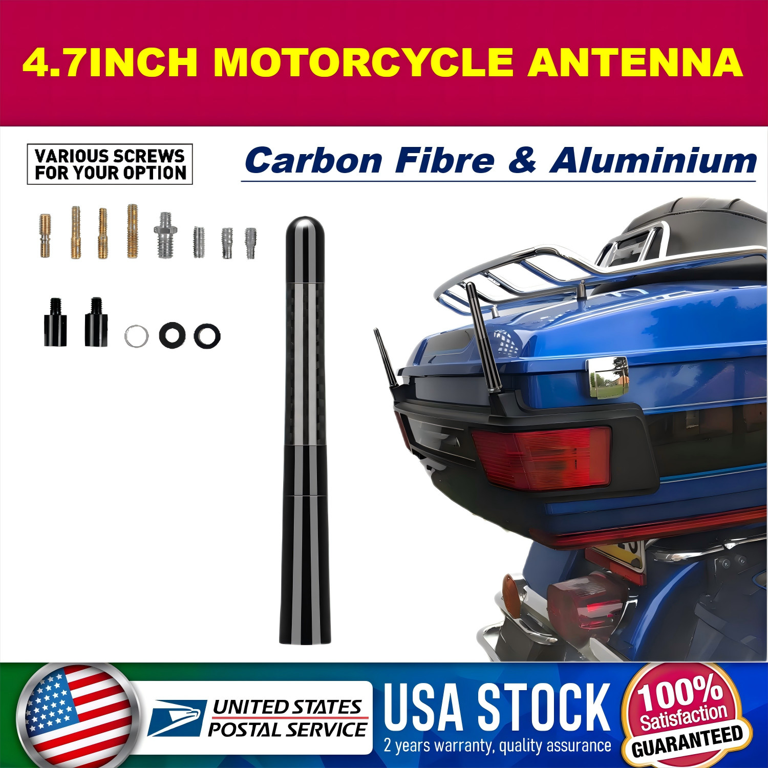 Black 4.7" Motorcycle Short Antenna For Harley Davidson 1989-2022 Tour Glide
