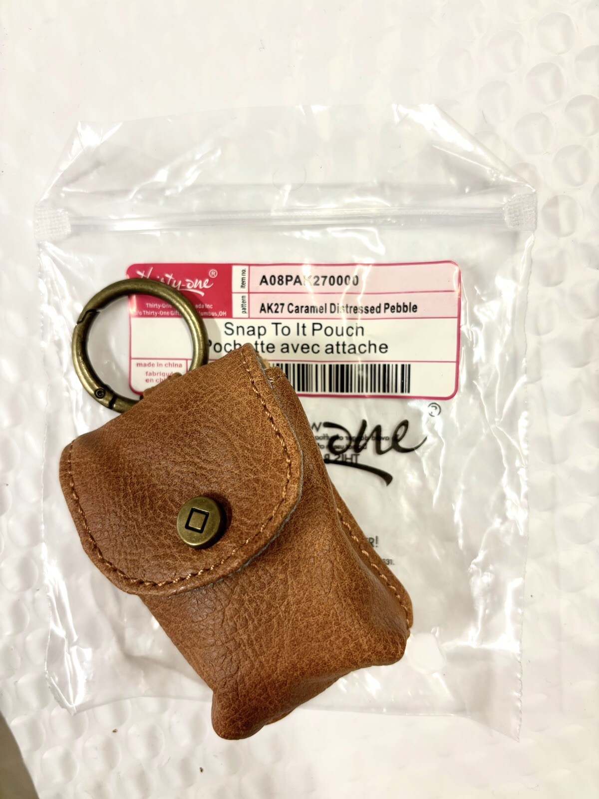 Thirty One Snap To It Pouch In Caramel Distressed Pebble Approx 2”w X 3”h New