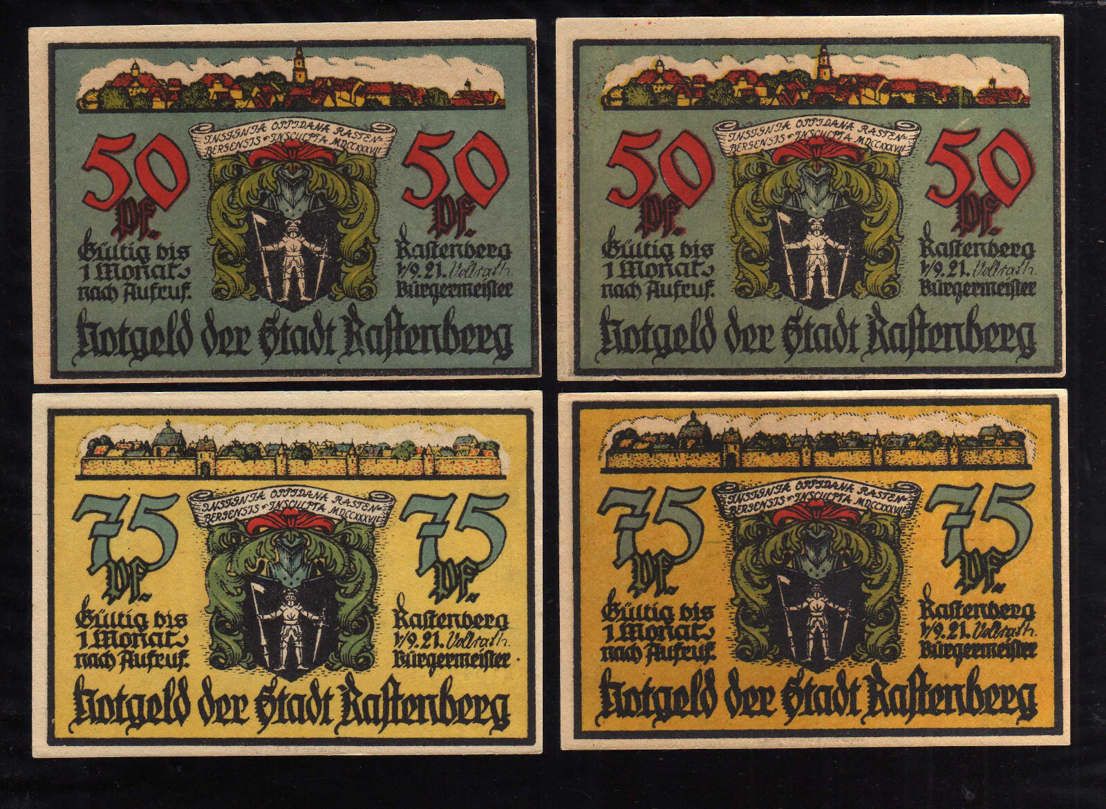 RASTENBERG - GERMANY NOTGELD - 2 x 50, 2 x 75 PFENNIG