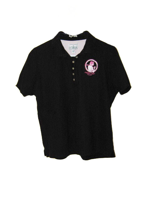 Women’s L Black Short-sleeve Polo with Powder Puff Pilot Logo