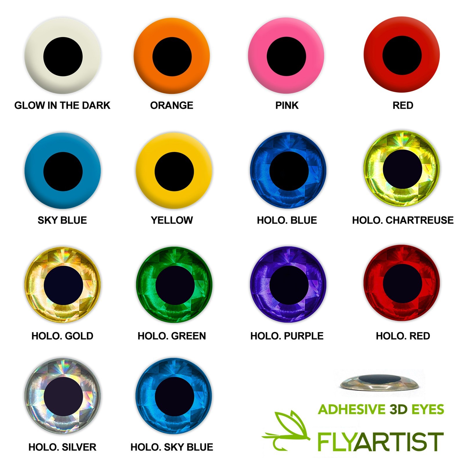 3D FISH EYES - Adhesive Stick-On Fly Tying & Fishing Lure Eyes Domed Holographic