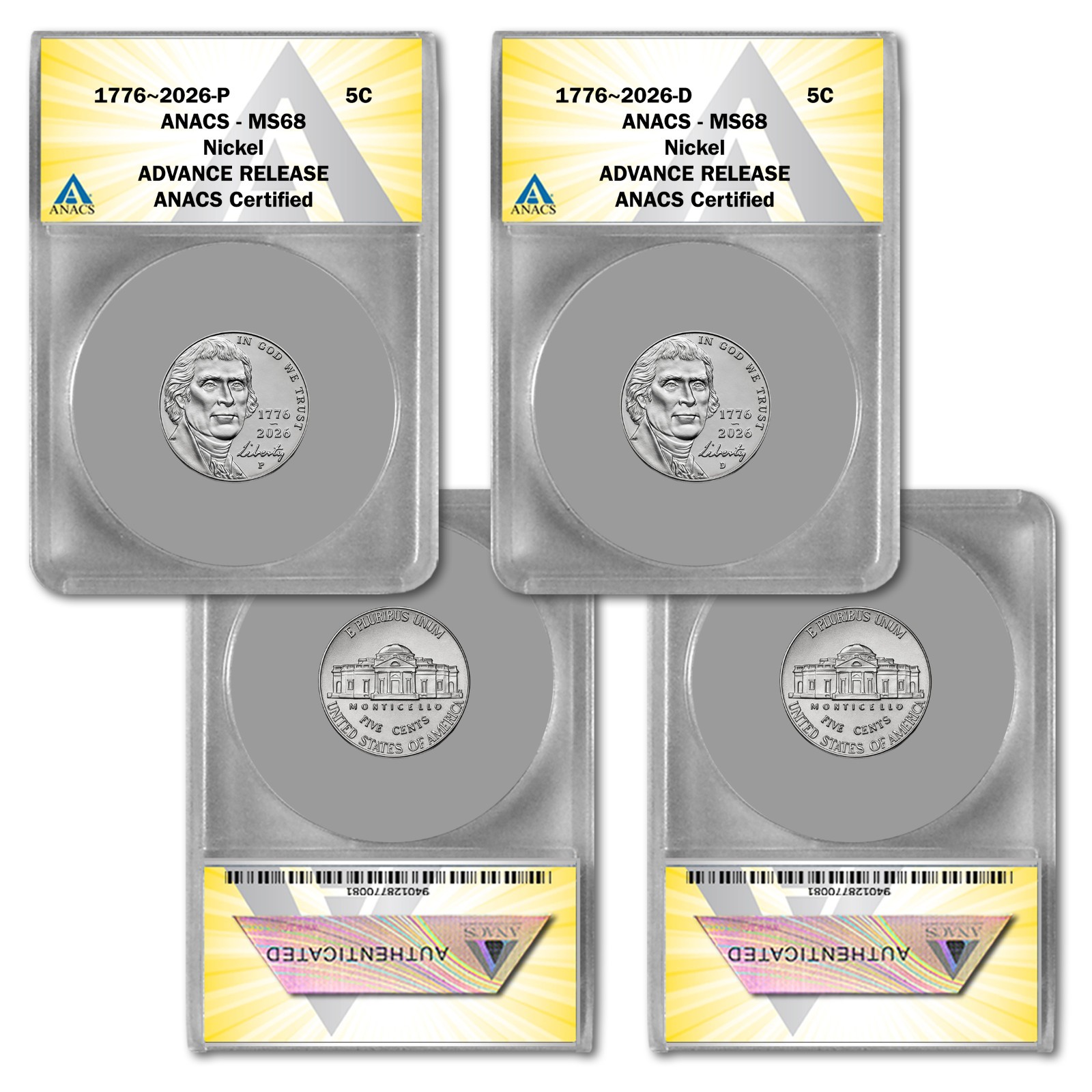2026 P & D Jefferson Nickel MS68 ( Dual-Date Design ) -  Advance Release