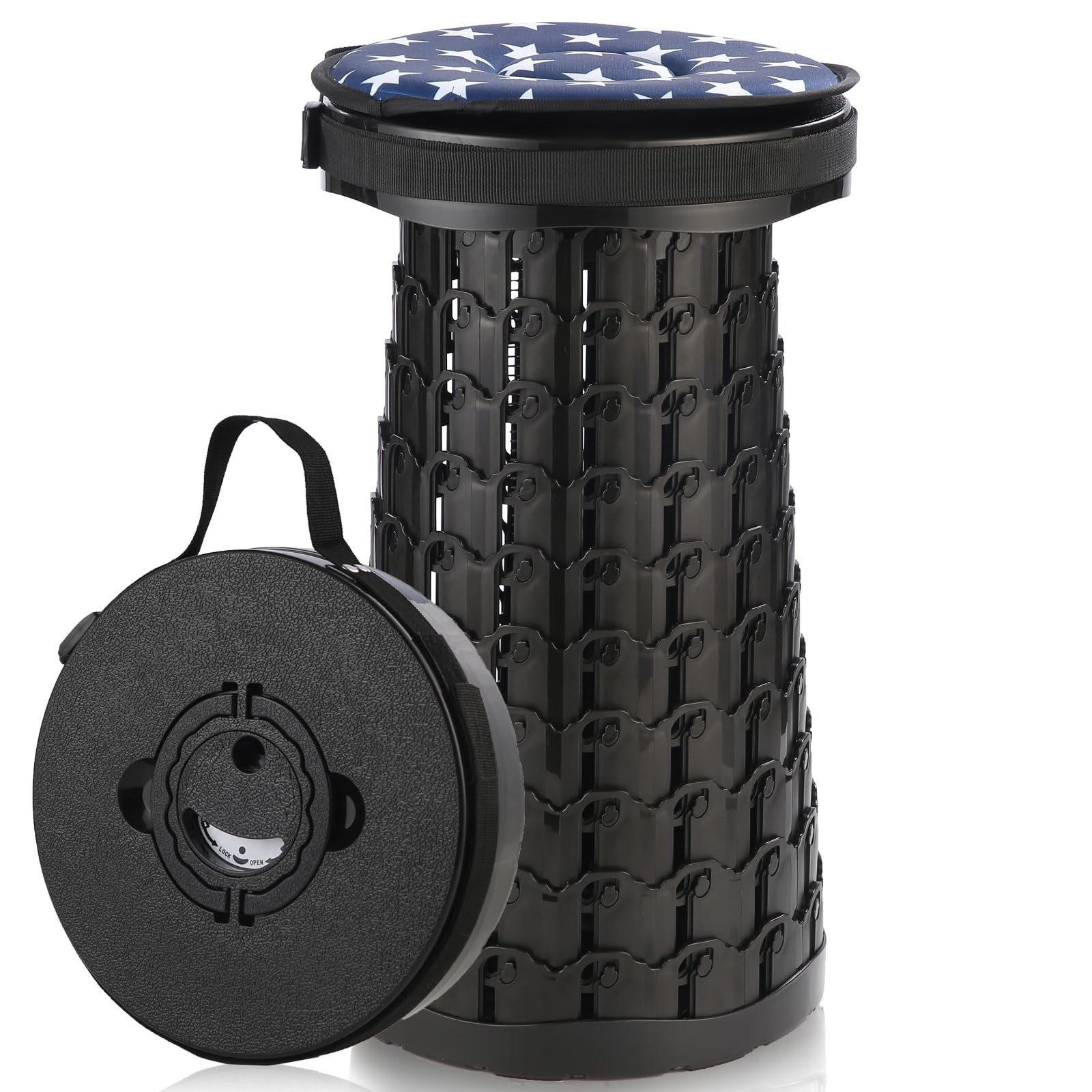 Upgraded 18-Inch Collapsible Stool with Cushion, 800lbs Capacity, Heavy Duty ...