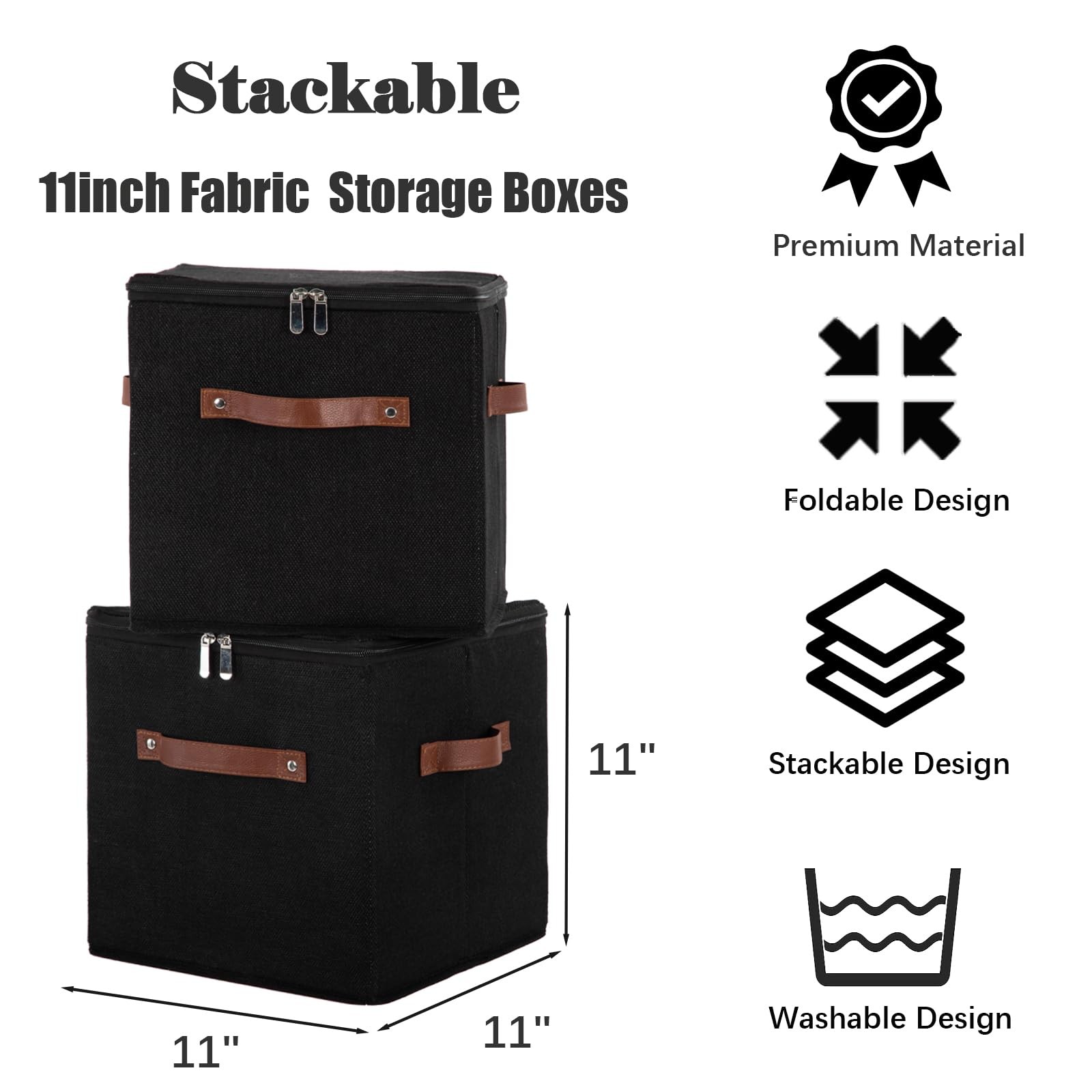 11inch Storage Boxes Cubes with Zipper Lid Collapsible Fabric Lidded Storage ...