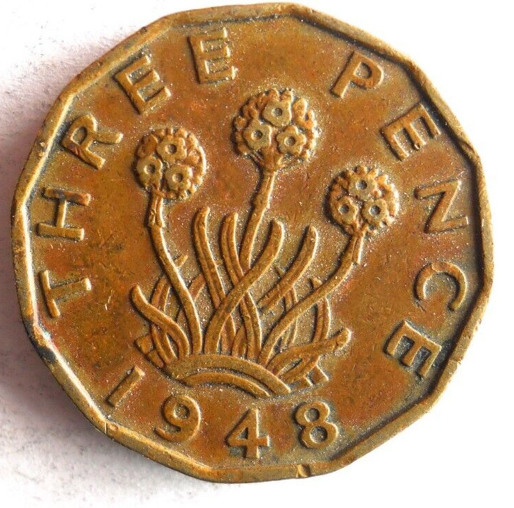 1948 GREAT BRITAIN 3 PENCE - Excellent Coin - FREE SHIP - Vintage Bin #27