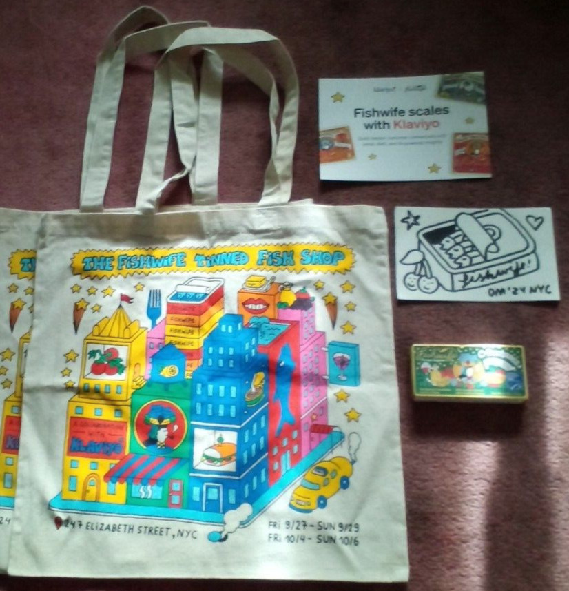One Fishwife NYC Tote Bag, Cantabrian Anchovies And Danbo (Danny Miller) Print