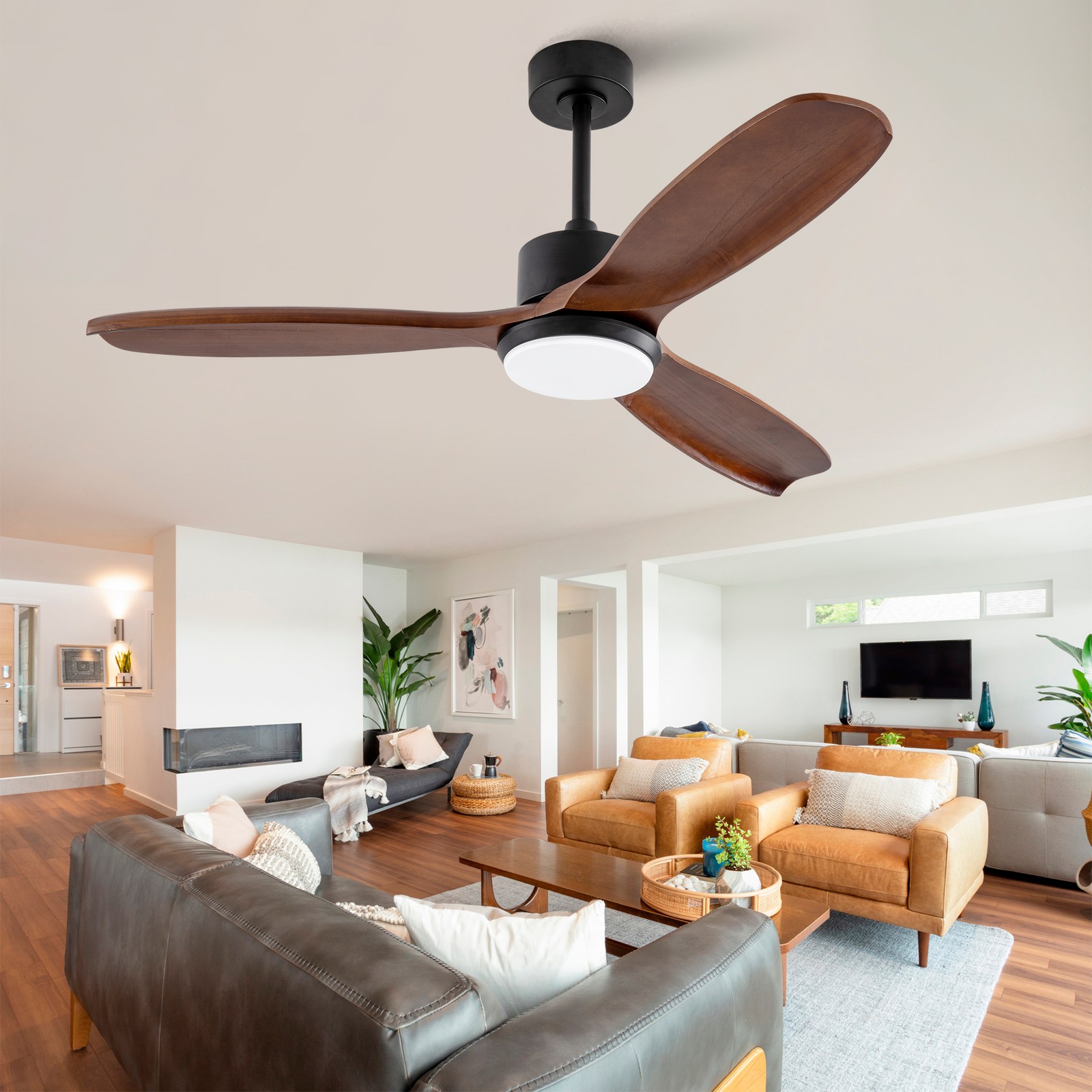52" Wood Ceiling Fan Lights Remote Control,Quiet DC Motor 3 Blade Ceiling Fans