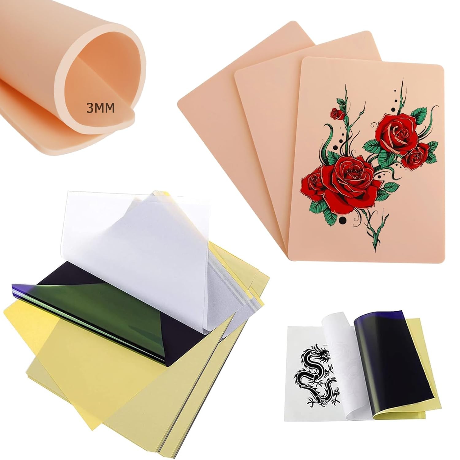 3MM Tattoo Skin Practice Kit - Ruicoo 3Pcs Fake 10Pcs Small, Pink