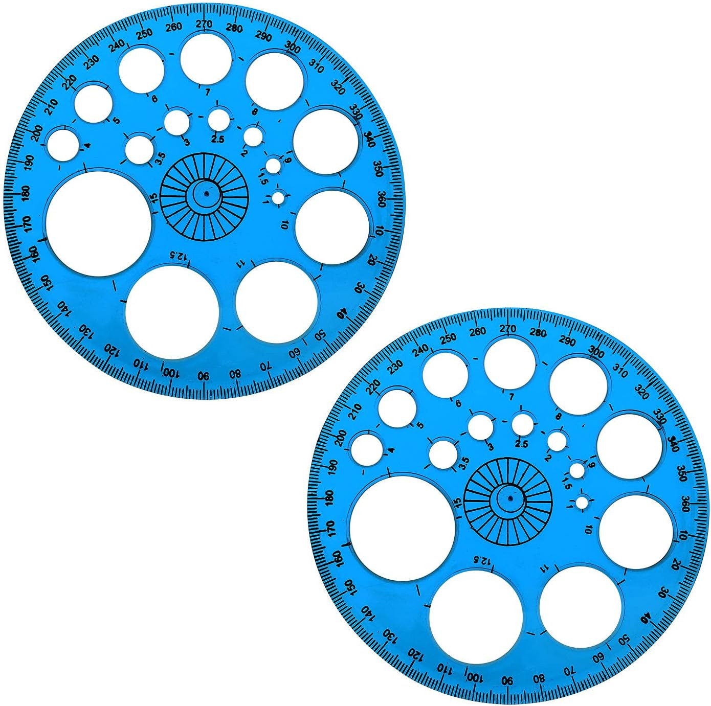 2 Pcs 360 Degree Circular Plastic Protractor Circle Maker Ruler Colorful Temp...