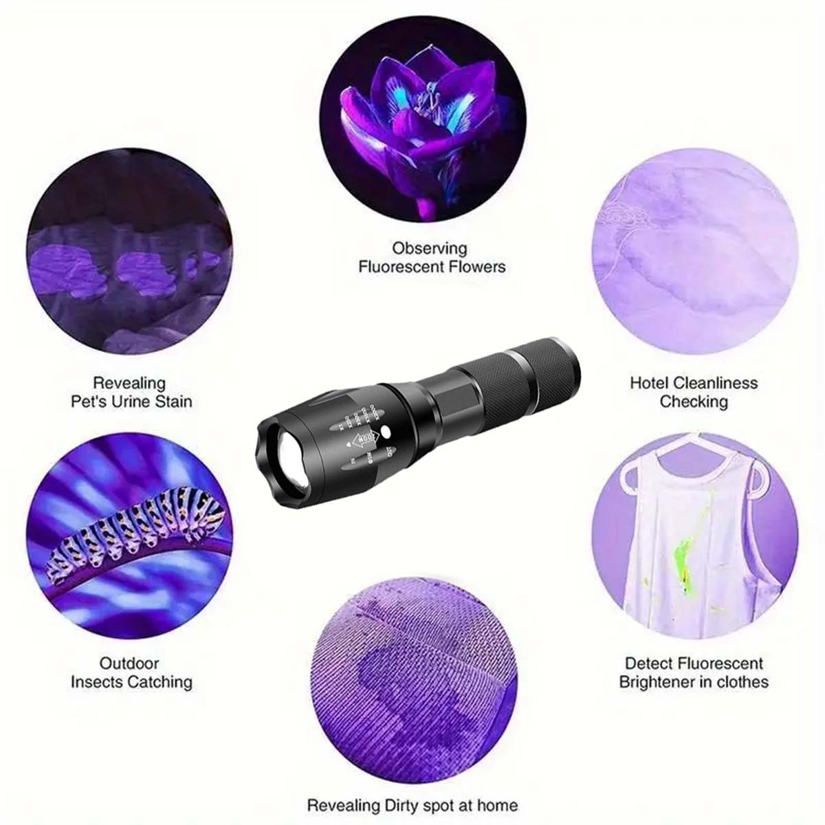 New Multi Function Flashlights 2 Color Lights Black Light UV Flashlight