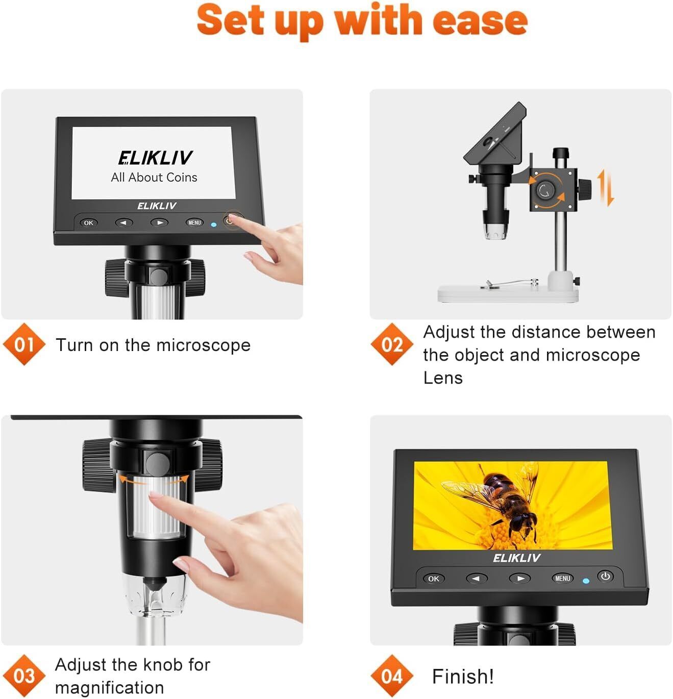 Microscope LCD Digital Coin Microscope 1000x Coin Magnifier 8 Adjustable Lights