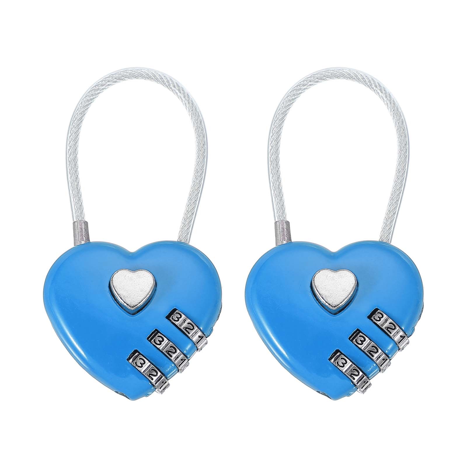 2 Pack Heart Padlock Heart Shape Love Lock Combination Lock Locker Locks Blue