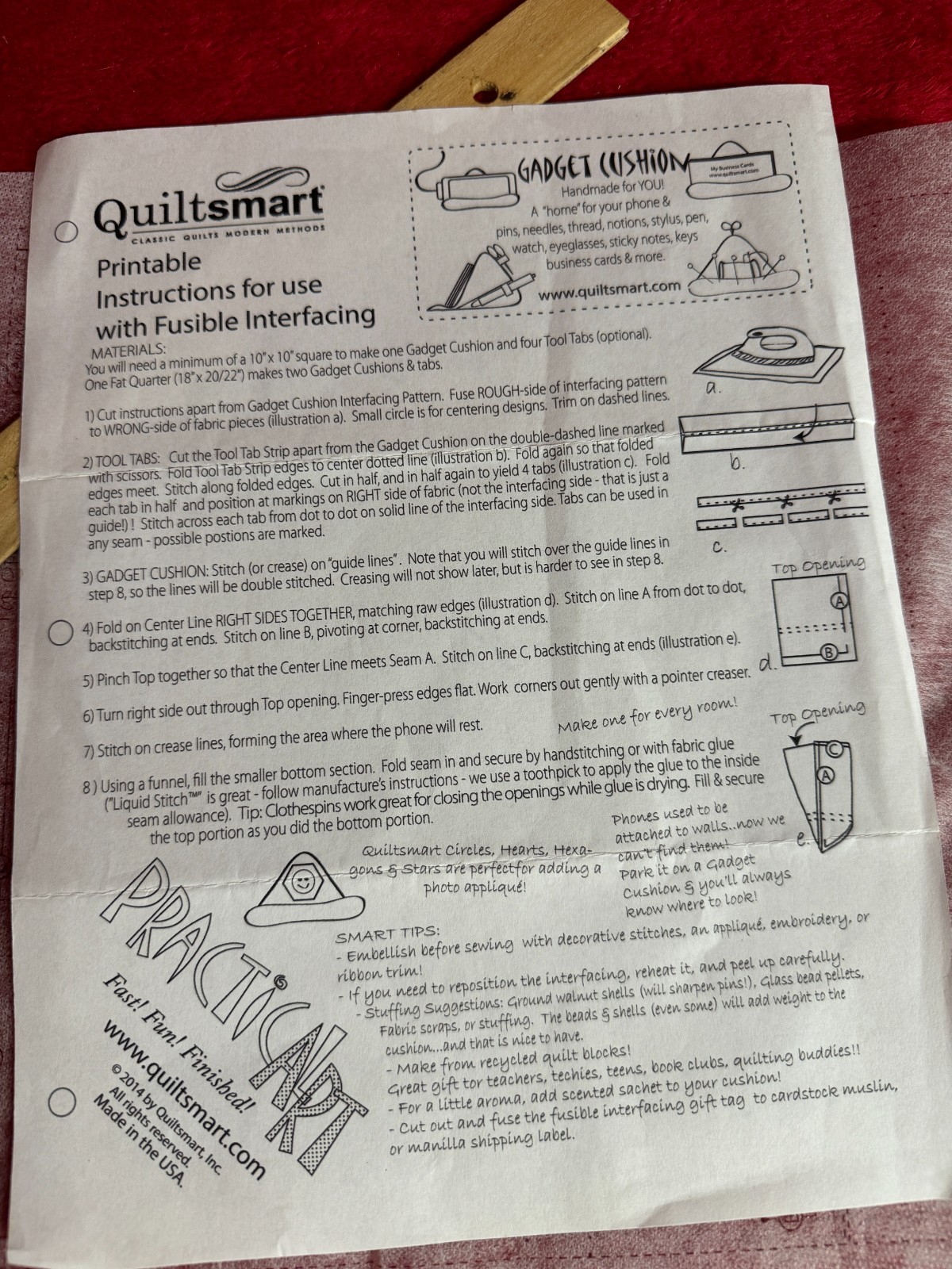 Gadget Cushion Pattern & Instructions with Design on Fusible Interfacing