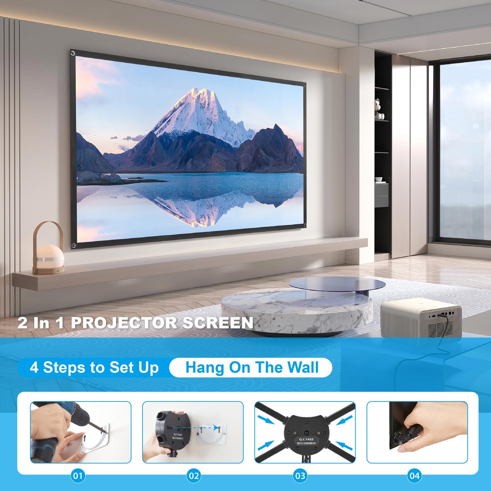 Projector Screen with Stand, 100 Inch Outdoor Projection Screen 16:9 and Trip...