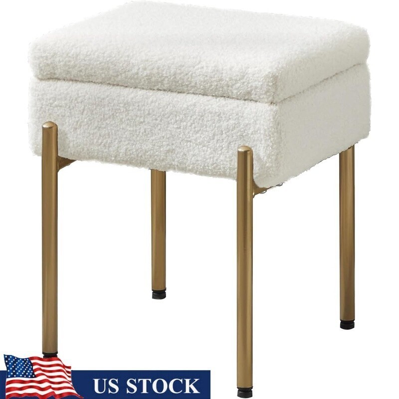 Vanity Stool Chair Storage Ottoman Footstool W/ Metal Legs Makeup Room Bedroom