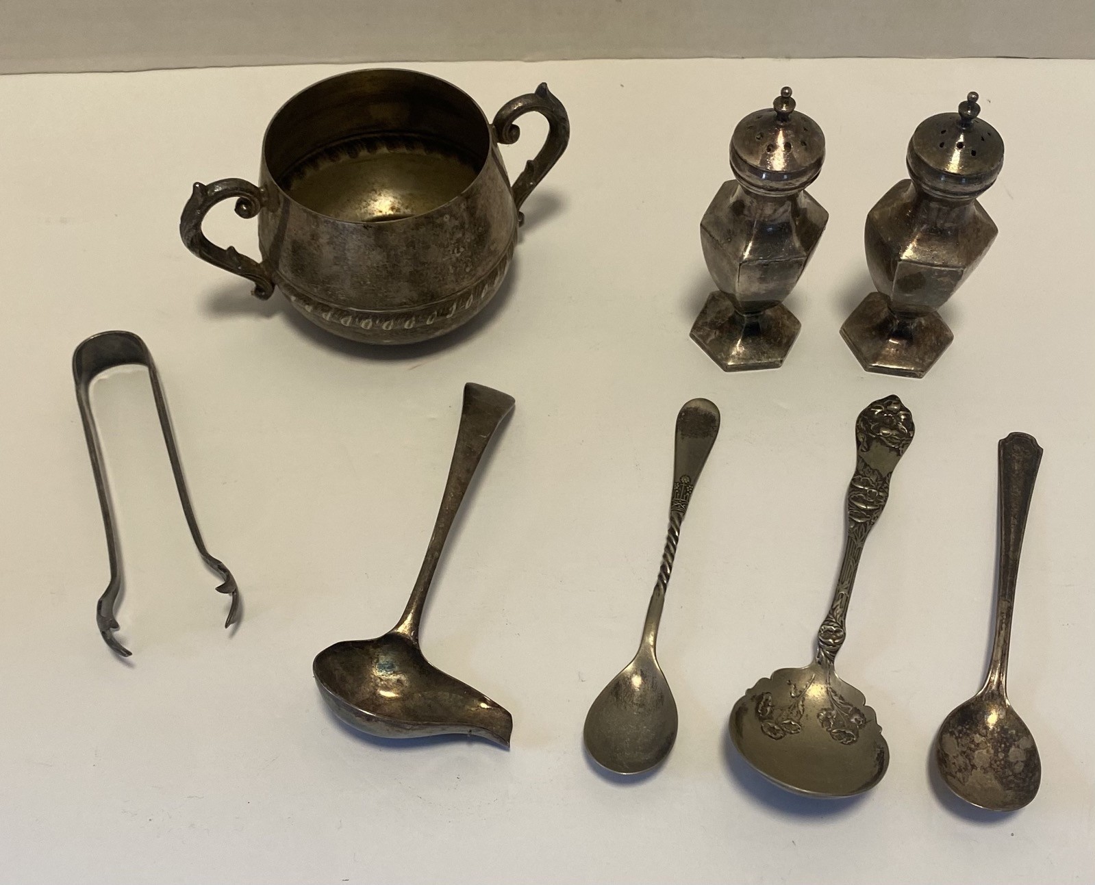 Lot of Vintage Silver Plate Salt Pepper Gravy Spoon Tongs Rodgers 1881 AS-IS