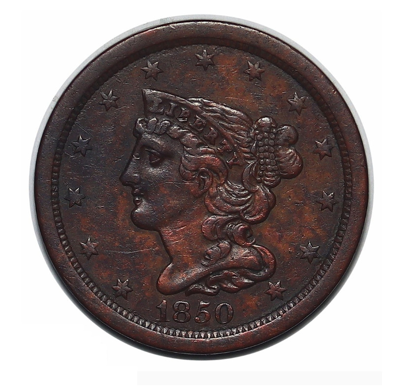 1850 Half Cent, Braided Hair, Rare Choice XF Better Date,