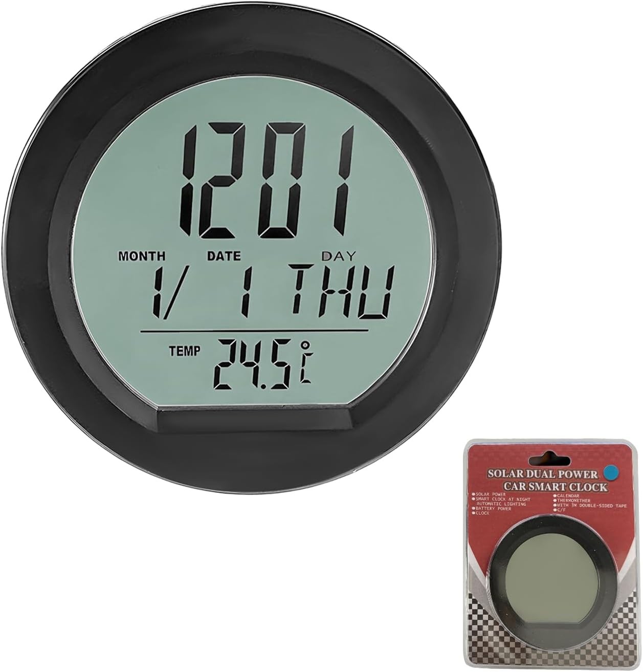 Car Digital Thermometer Clock, Dashboard Clock w Color: Standard Digital Clock
