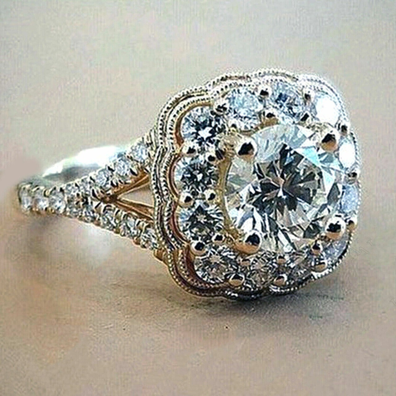3.10 Ct Round Shape White Diamond Lab-Created Wedding Ring 14K Yellow Gold Over