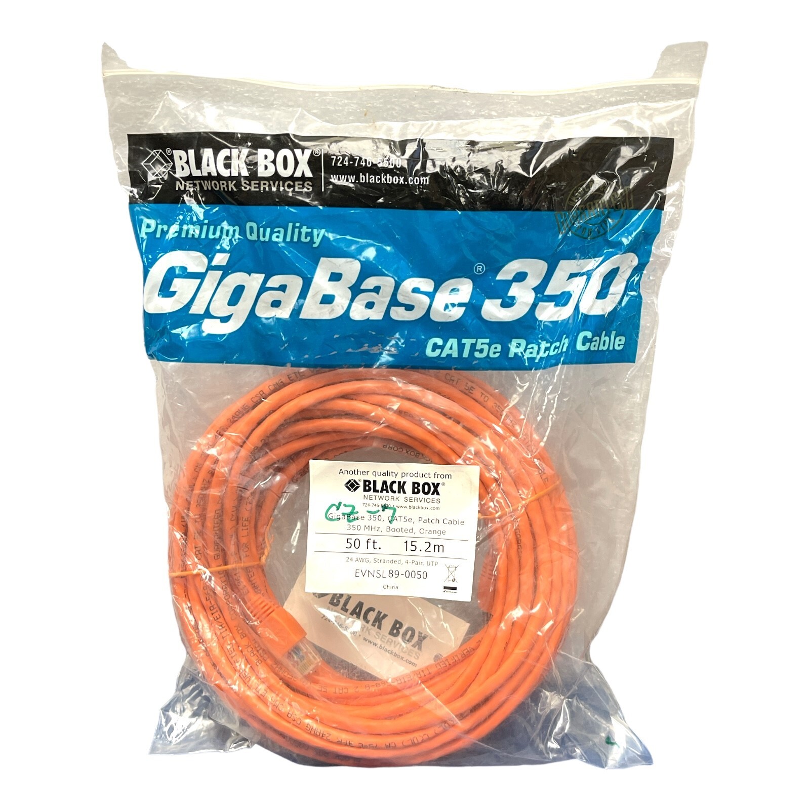 BLACK BOX EVNSL89-0050 50FT Orange CAT5e 350MHz Patch Cable NEW/UNUSED SURPLUS