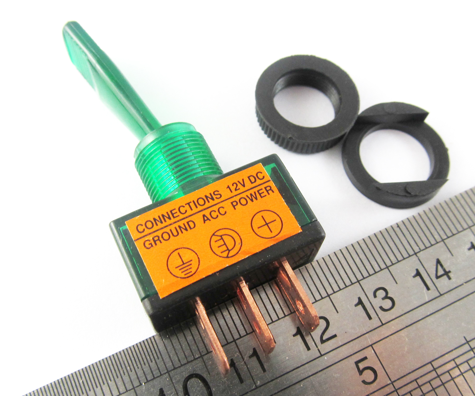 2 pcs Toggle Switch Green Lamp 12V SPST 30mm Shaft New