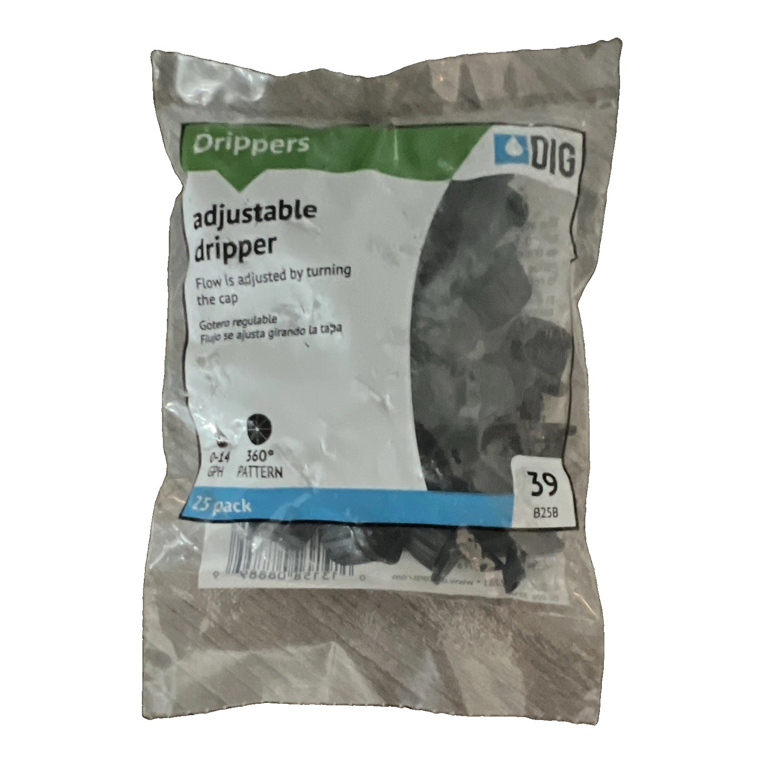 DIG Drip Emitter Adjustable Flow 0-14 GPH 25 Pack Black Plastic B25B