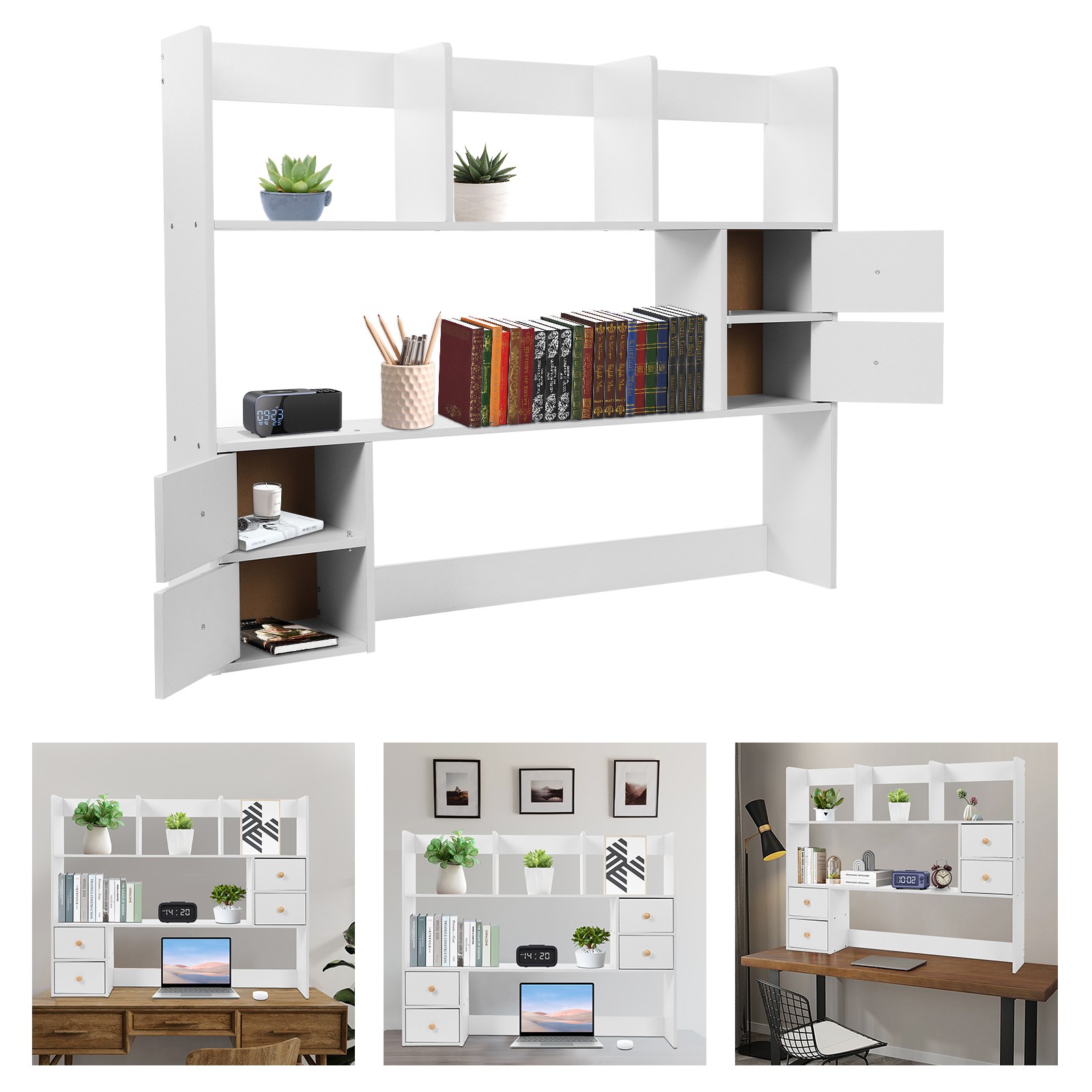 Wood Desktop Organizer, Office Storage Rack, Desktop Rack White 100 *17*80cm