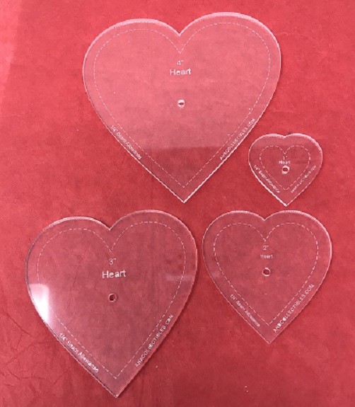 Acrylic Heart Quilting Template Set  (set of 4) (1", 2", 3", 4")