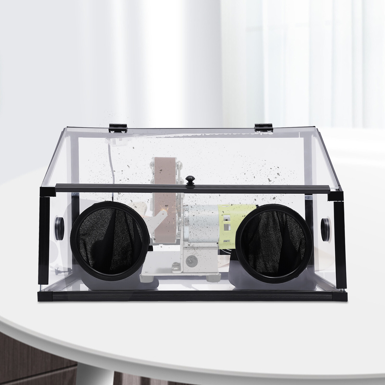 Fully Enclosed Electric Grinding Table Polisher Dust Box Acrylic Cover+LED Light