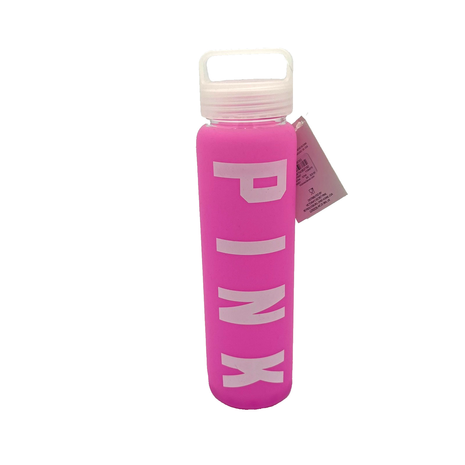 Victoria's Secret Pink Screw on Top Pink Sleeve Glass Bottle Water 20 oz