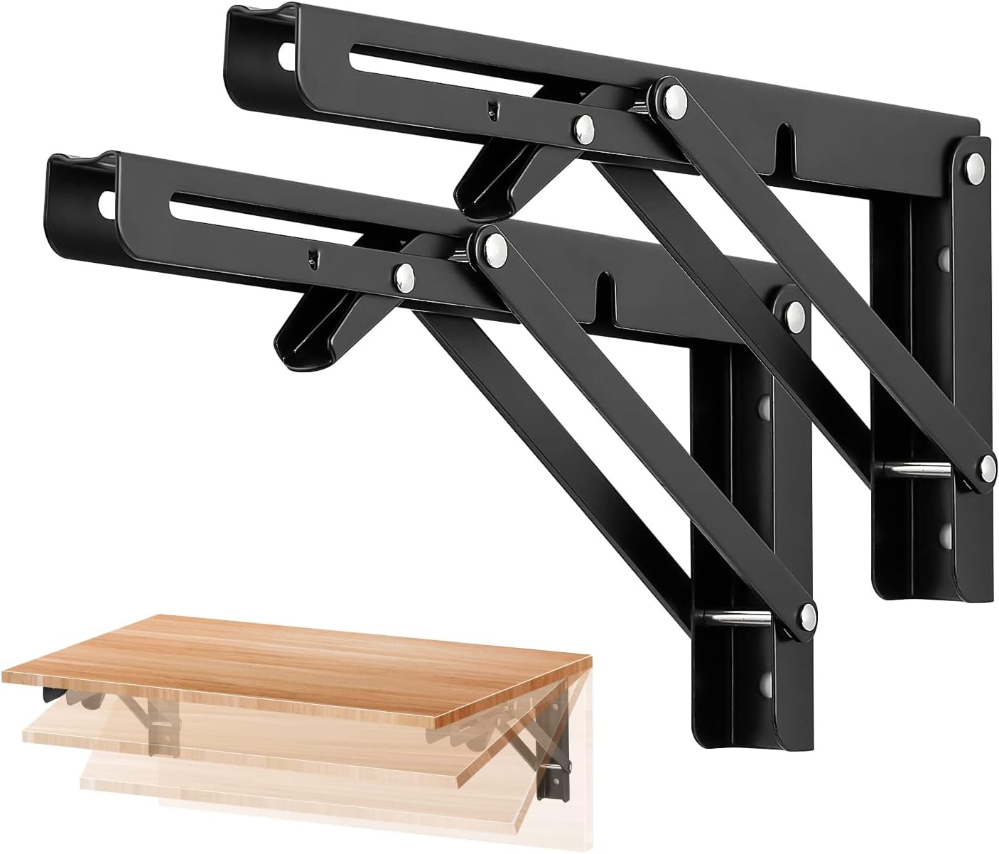 2 Pack 10 Inch Folding Shelf Brackets – Matte Black, Heavy Duty Collapsible B...
