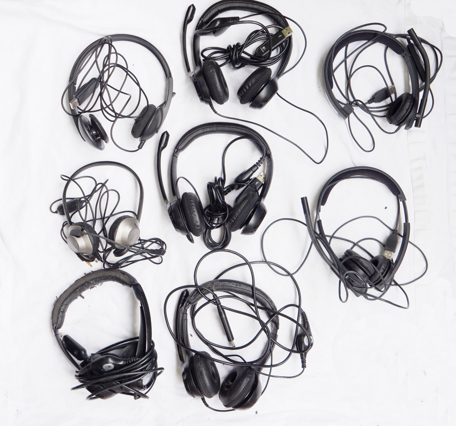 Logitech USB Wired Headset lot, USED bad shape