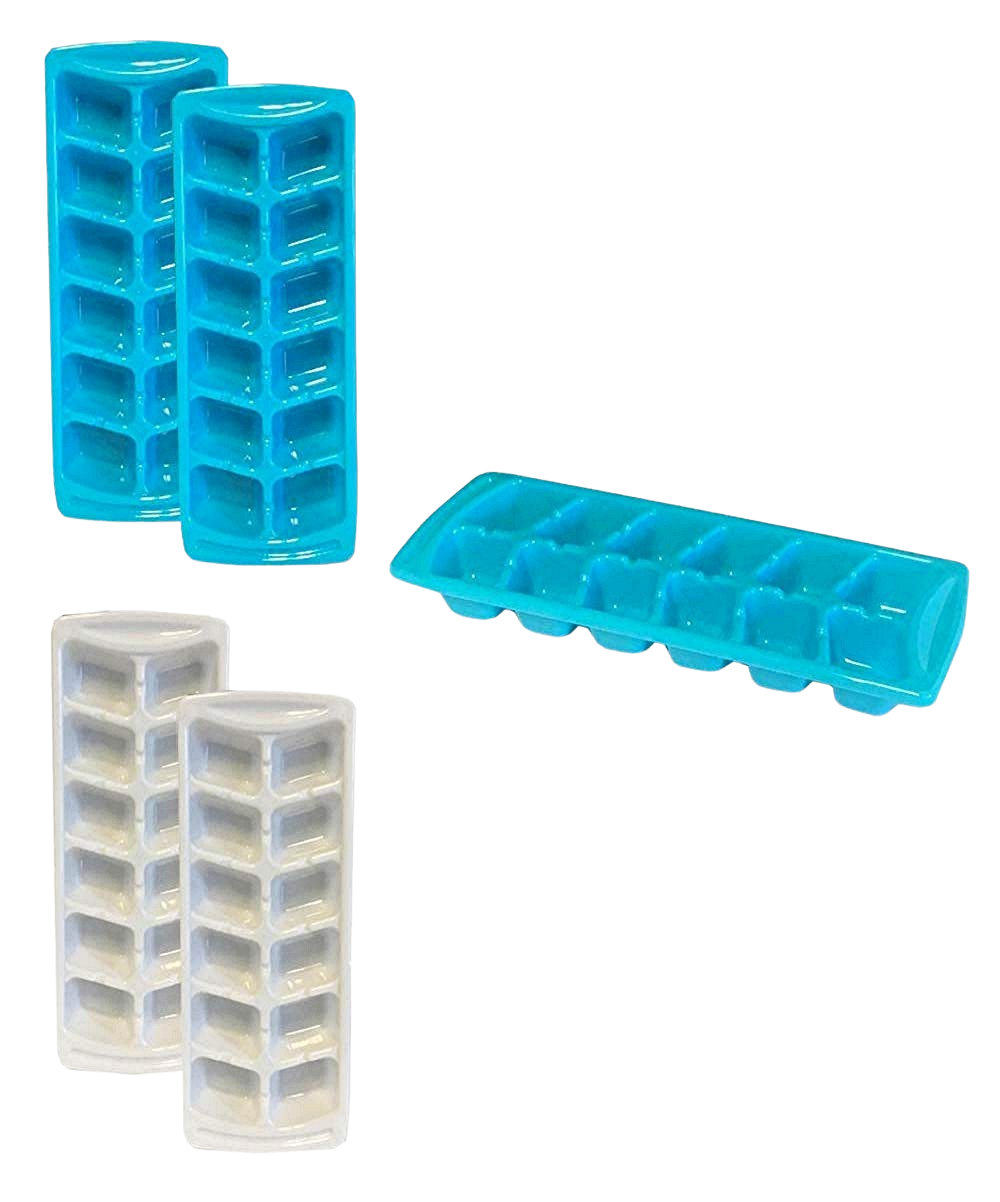Stackable Ice Cube Trays 4-Pack - BPA Free, 12 Medium Cubes Each, White & Blue