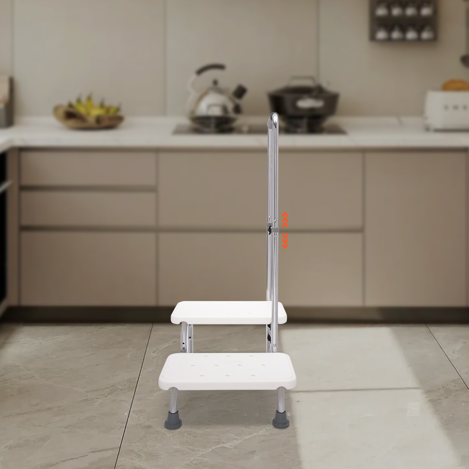 Durable 2-Steps Footstool for Seniors with Adjustable Handle and Non-Slip Design